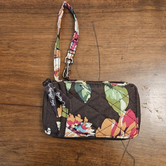 Vera Bradley Wrist Wallet Retired English Rose Zip Around Closure Brown Floral - Picture 1 of 7
